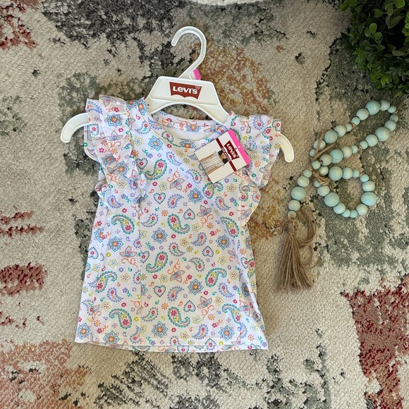 New Levi's Girls Size 4 Colorful Paisley Print Top Ruffle Layered Short Sleeves - Picture 5 of 16